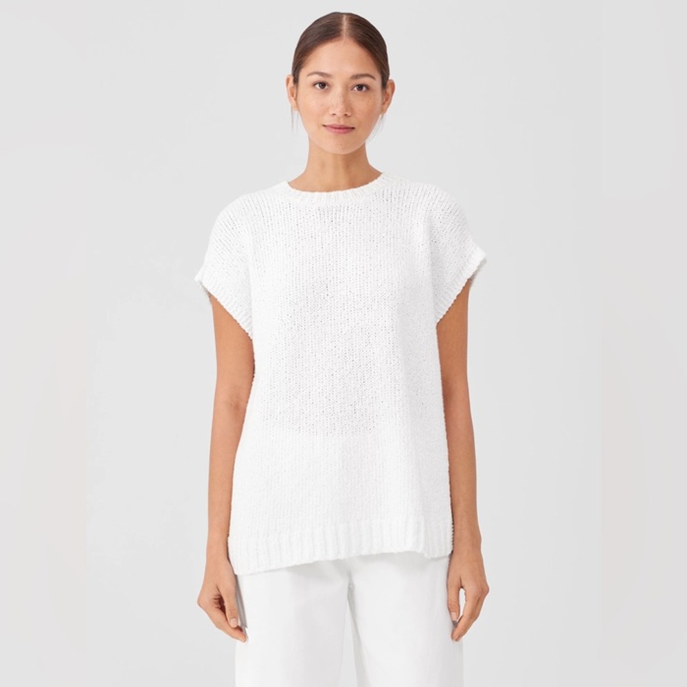 NWT Eileen Fisher Peruvian Organic Cotton Crimp Crew Neck Top